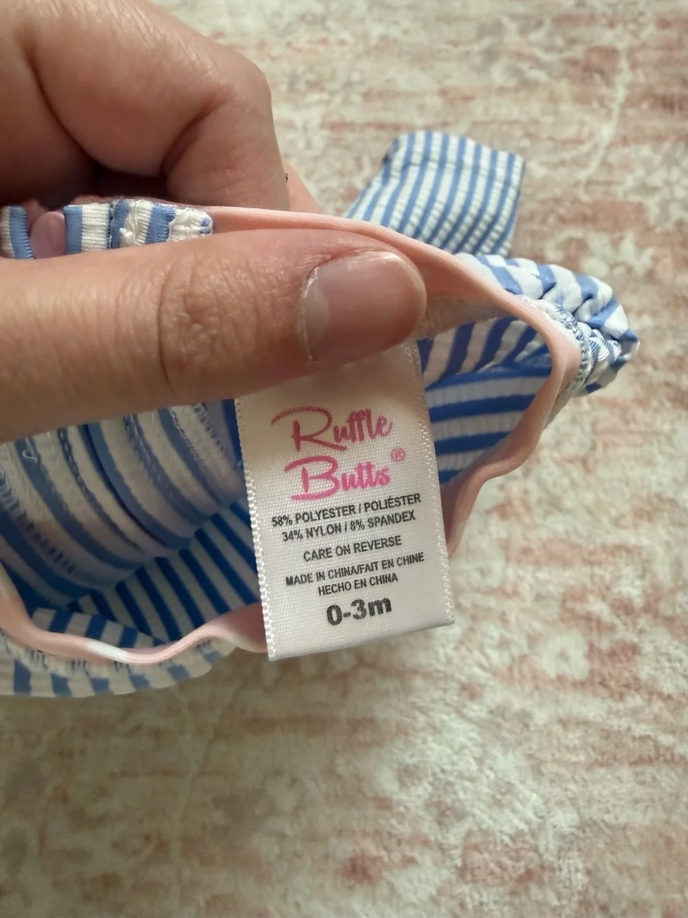 Rufflebutts Periwinkle Blue Seersucker Long Sleeve Rash Guard 0-3 Months